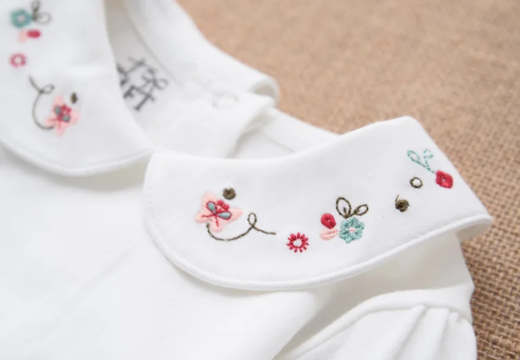Весенне-осенние хлопковые блузки с длинными рукавами и вышивкой для маленьких девочек; топы; белая рубашка для девочек; Детские топы для девочек; одежда для малышей