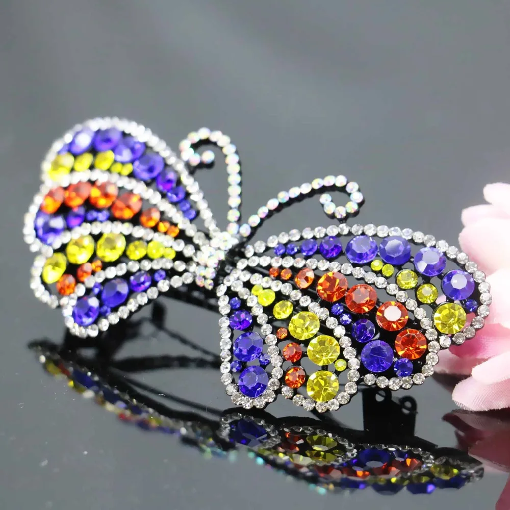 

43*90mm Butterfly Wedding Headdress Headband Head Bands Headpiece Crystal Rhinestone Hair Clip Bows Bowknot Ornaments Accessory