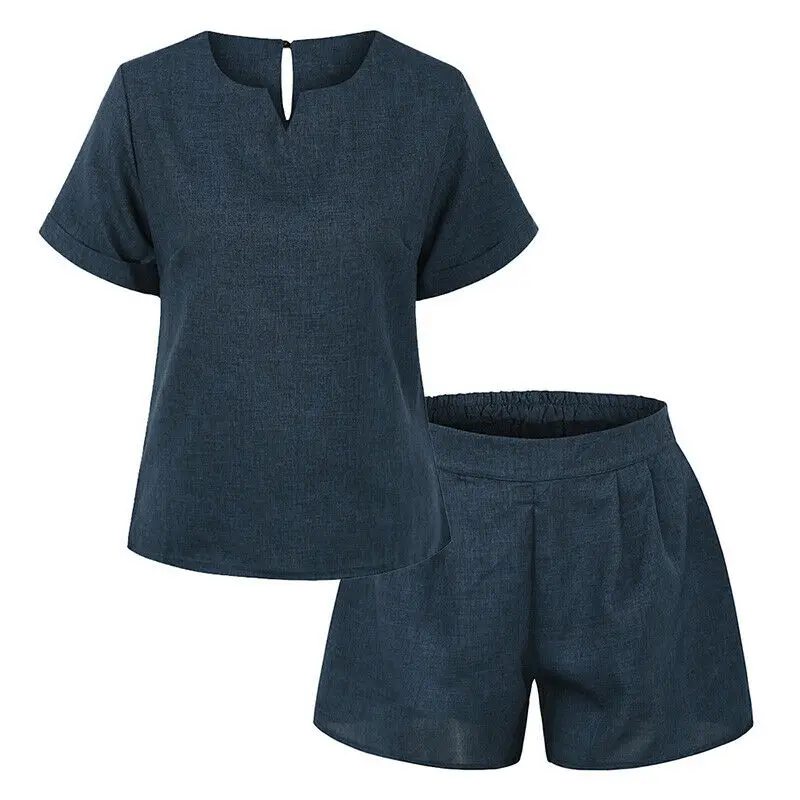Новые женские топы с короткими рукавами+ шорты с эластичной резинкой на талии для лета XD88 - Цвет: Синий