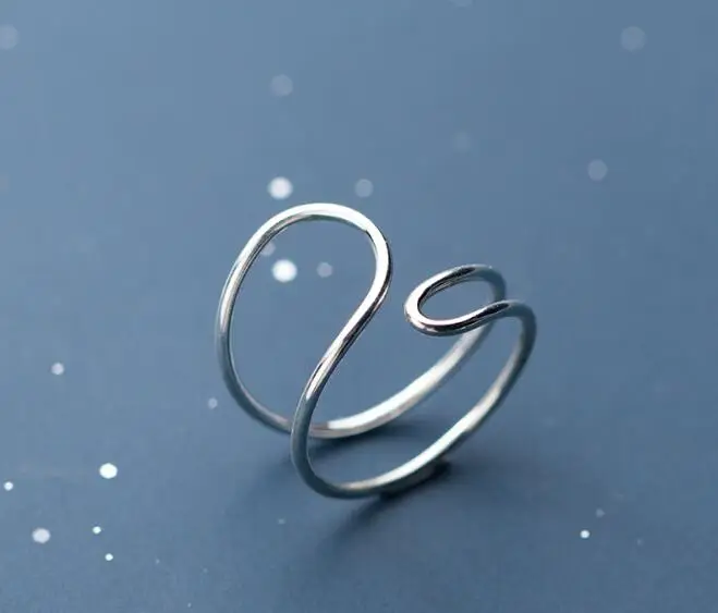 

minimalist 100% Authentic REAL.925 Sterling Silver Line Irregular Double Layers Rings adjust GTLJ1636