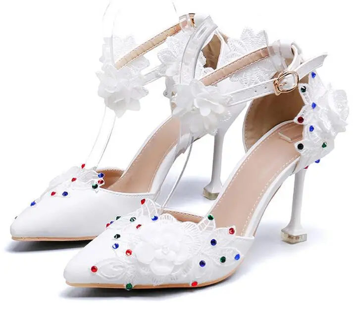 

2019 New Sexy White Flower Wedding Shoes Bridal High Heels Shoes Women Pumps High Heel Party Dress Shoes