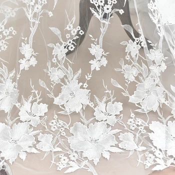 

100% Polyester Tulle Mesh Luxury Floral Embroidery Bridal Lace Fabric