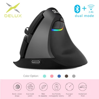 

Delux M618 Mini Ergonomic Mouse Gaming Wireless Vertical Mouse Bluetooth 2.4GHz RGB Rechargeable Silent Mice for Office
