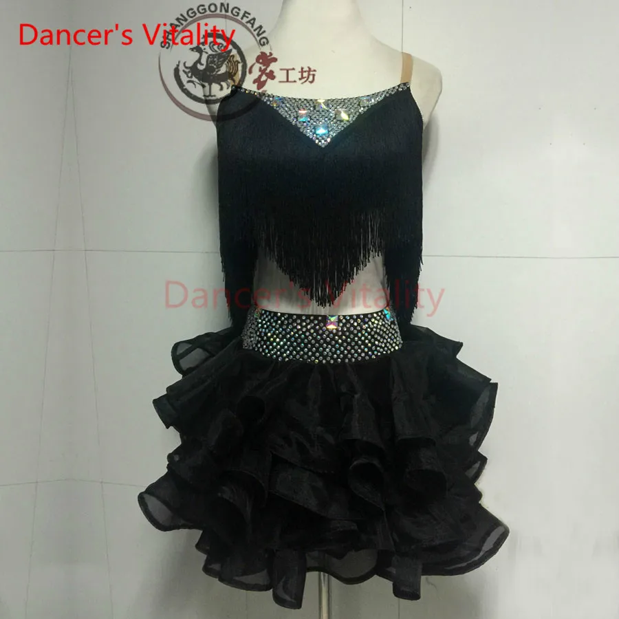 Dancer's Vitality New Brand Diamond Harness Style Lotus Side Latin Dance Dress Women Salsa Samba Tango Dancing For Kids |
