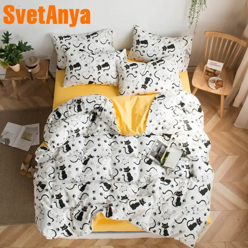 

Svetanya black Cats print Bedding Set cotton Duvet Cover sheet pillowcase