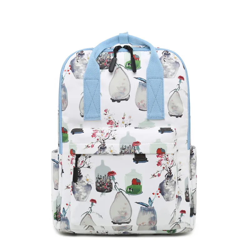 Водостойкий модный школьный рюкзак с цветочным принтом, милый рюкзак для ноутбука из полиэстера для девочек-подростков, Mochila - Цвет: Синий