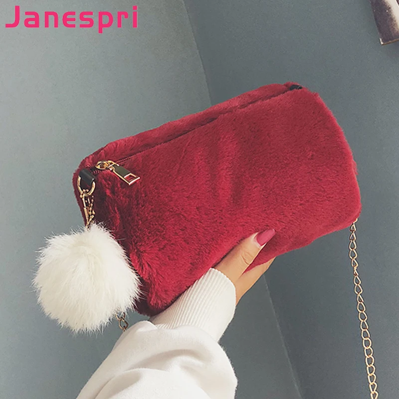 

Hot Barrel Shaped Bag Velour Female Chain Handbag Fur Ball Women Purse Crossbody Messenger Shoulder Bags Sac A Main mujer bolsa