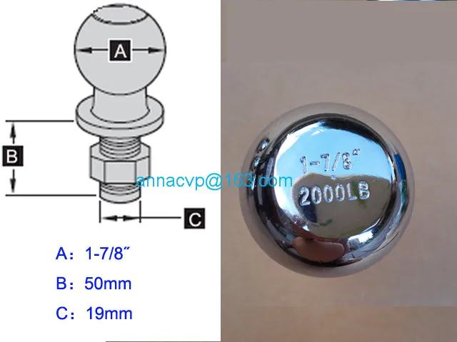 Хромированный буксировочный шар 1-7/"(47,6 мм), диаметр хвостовика 3/4". Тяговая тяга для прицепа, Тяговая тяга фунтов, детали для прицепа, буксировочная муфта для прицепа