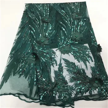 

2019 African Lace High Quality French Lace Fabric With Sequins Wine Color African Lace Fabric For Nigerian Wedding Dress green