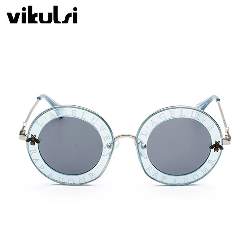 Шикарные женские круглые солнцезащитные очки, женские градиентные солнцезащитные очки для женщин, золотая металлическая оправа, женские солнцезащитные очки с буквенным принтом, UV400 - Цвет линз: D320 blue grey
