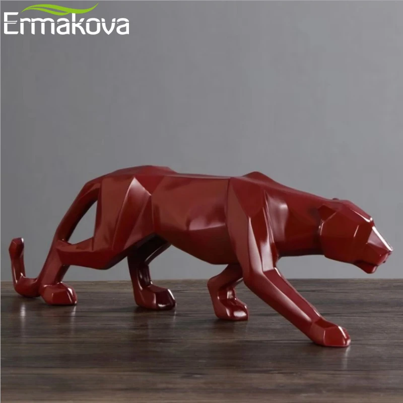 Ермакова 19 дюймов Смола абстрактная статуя леопарда пантера ручная жажда животное смола скульптура современный дом офис украшения