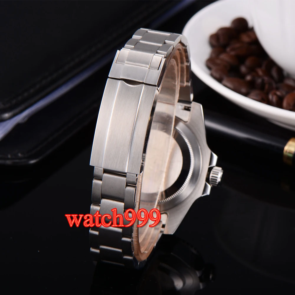 43 мм стальной браслет механические часы черный стерильный циферблат керамический ободок светящийся Сапфир кристалл GMT Автоматическая Дата мужские часы