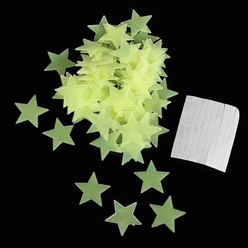 100 шт 3D звезды светится в темноте потолочные Настенные наклейки милый домашний декор - Цвет: Цвет: желтый