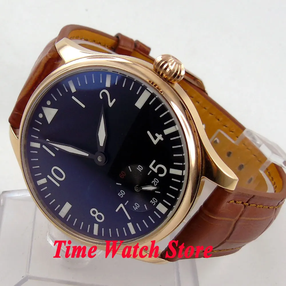 Parnis 44mm black dial white marks luminous Golden case 6498 hand winding movement Men's watch 252 Parnis 44mm black dial white marks luminous Golden case 6498 hand winding movement Men's watch 252