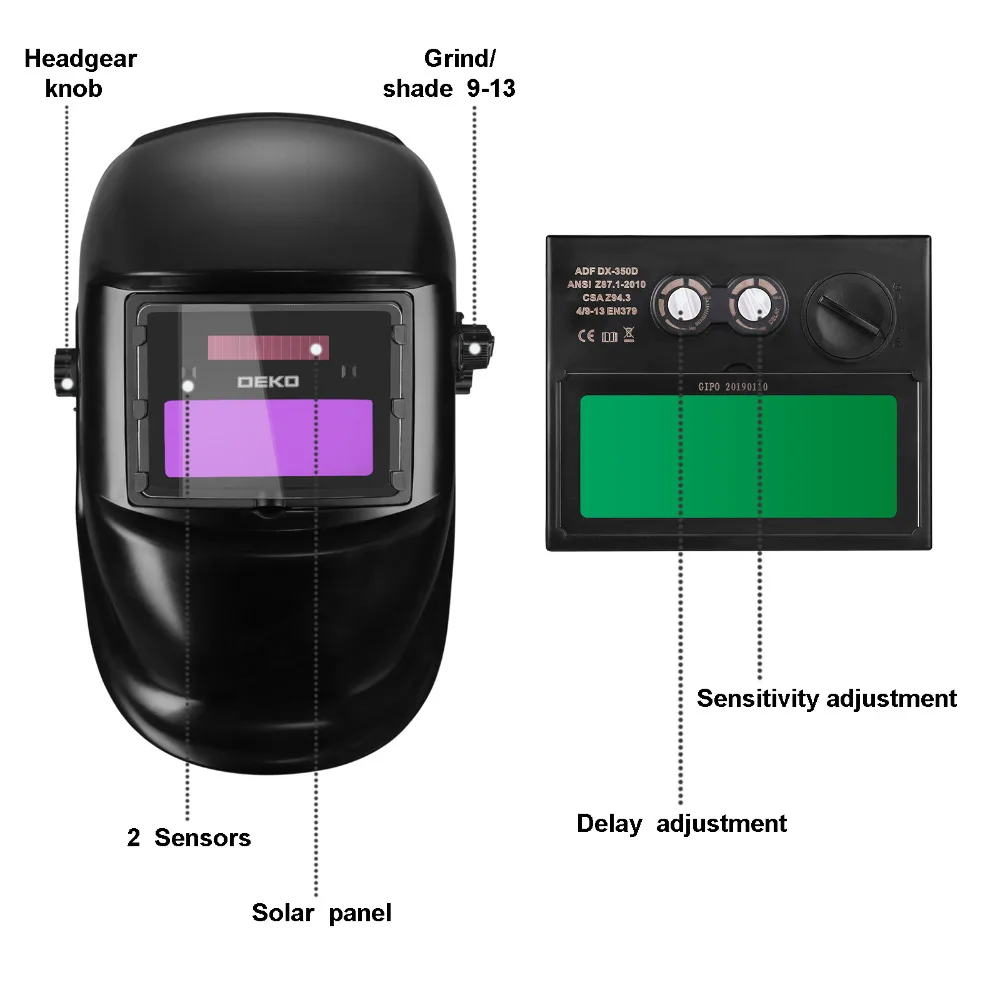 DEKO DKMZ350 автоматический затемняющий сварочный шлем на солнечной энергии для шлифовки сварочный аппарат автоматический светильник на солнечной энергии Сварочная маска