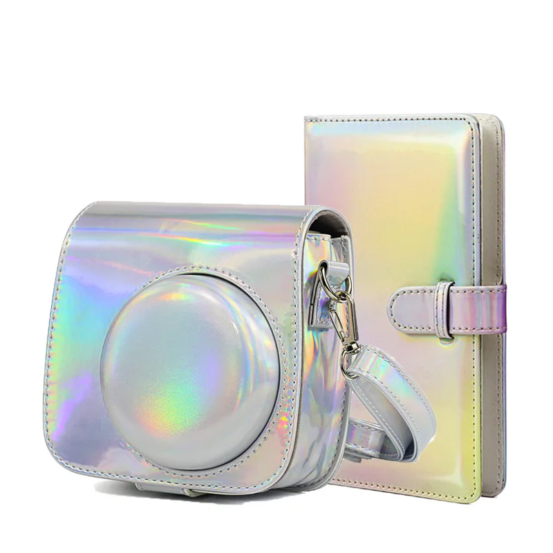 Fuji Fujifilm Instax Mini 9/8 чехол для камеры водонепроницаемый из искусственной кожи сумка с плечевым ремнем, 96 карманов фотоальбом - Цвет: Fancy Silver Pair