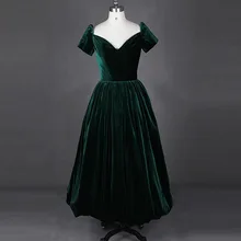 Real Sample Kurzarm Bodenlangen Dunkelgrün Samt Abend-kleid-formales Kleid robe de soiree