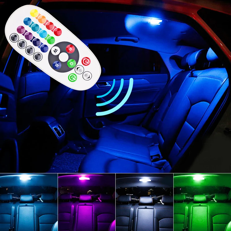 

2* Remote Control Car RGB LED Car Festoon Dome 31mm 36mm 39mm 41mm SMD 5050 Reading Light Bright Auto Interior Decoration Lamp