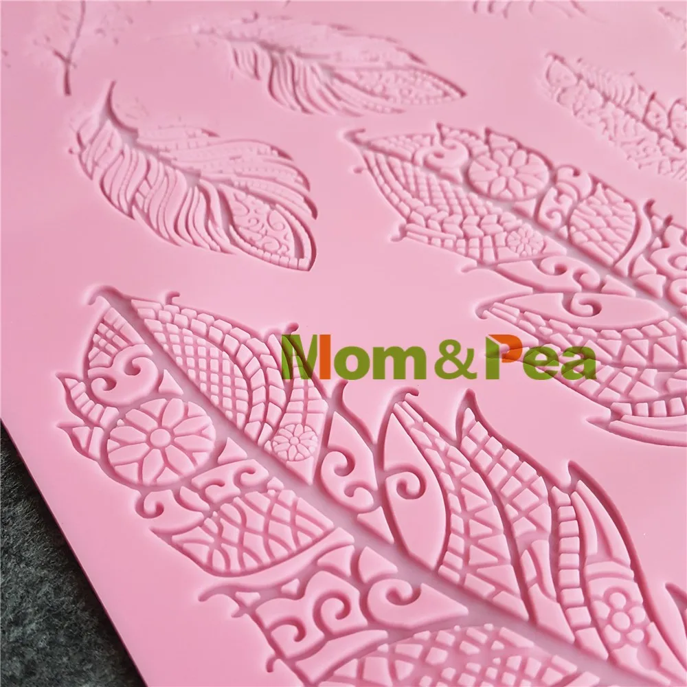 Mom& Pea GX176, перьевая кружевная форма, украшение торта, помадка, 3D форма для торта, Пищевая силиконовая форма