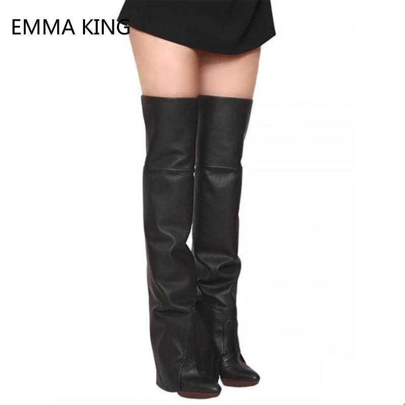 

Black Leather Over the Knee Boots Sexy Stiletto Heel Platform Shoes Women Thigh High Boots High Heel Shoes Large Size 35-43