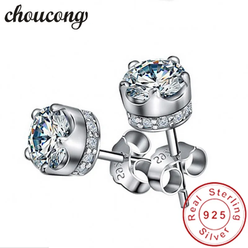 

choucong New Women Crown earrings AAAAA zircon cz 925 Sterling Silver Party Wedding Stud Earrings for women fashion jewelry