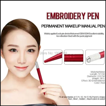 

cheap 50pcs/lot 3D embroidery manual makeup tattoo pen with gift 10pcs sterlie microblade needles for eyebrow lip free DHL