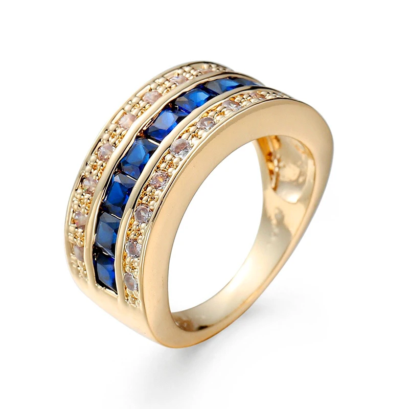 MxGxFam Big Clear / Blue Rings Jewelry For Personal Women Party 18 k Yellow Gold color AAA+ Cubic Zircon