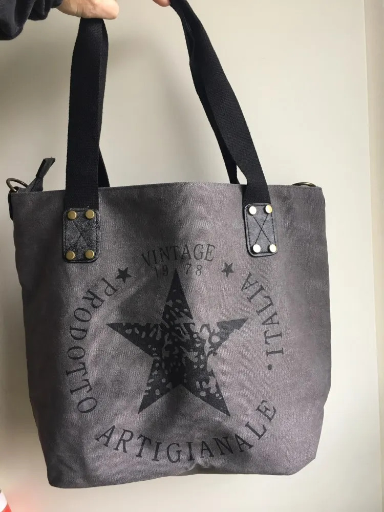 2022 BIG STAR PRINTING VINTAGE CANVAS SHOULDER BAGS Women Travel Tote Factory Outlet Plus Size Multifunctional Bolsos