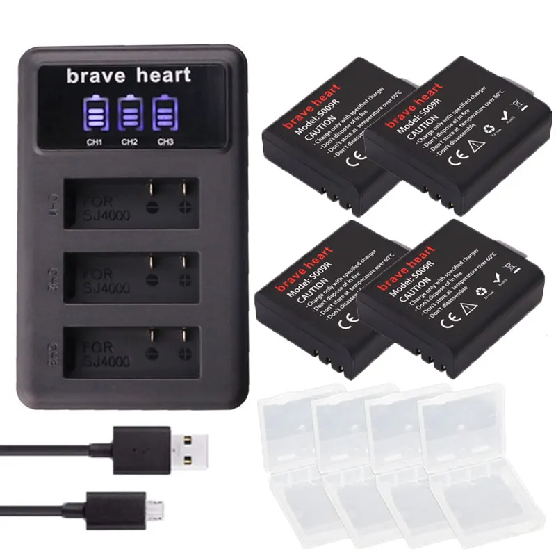 

4x sj4000 battery with case +bateria sj 4000 battery pack for SJCAM sj4000 sj5000 sj5000x sj6000 sj7000 sj8000 sj9000 M10 camera