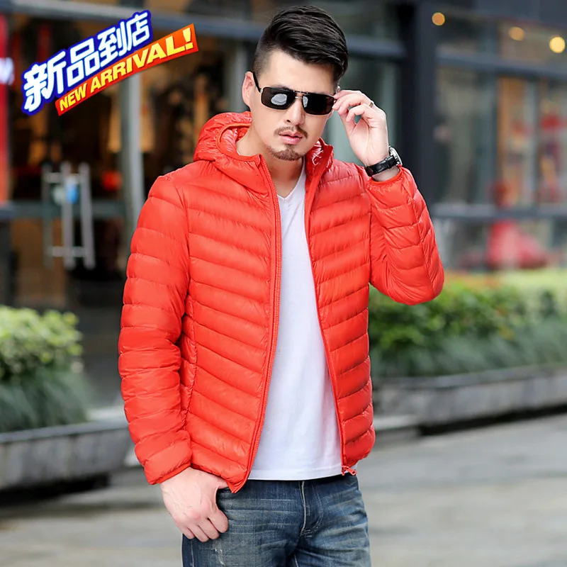 Men's Ultra Light Packable Down Jackets Hooded Slim Down Coats White Duck Padded Parkas Winter Puffer Jacket JK-618