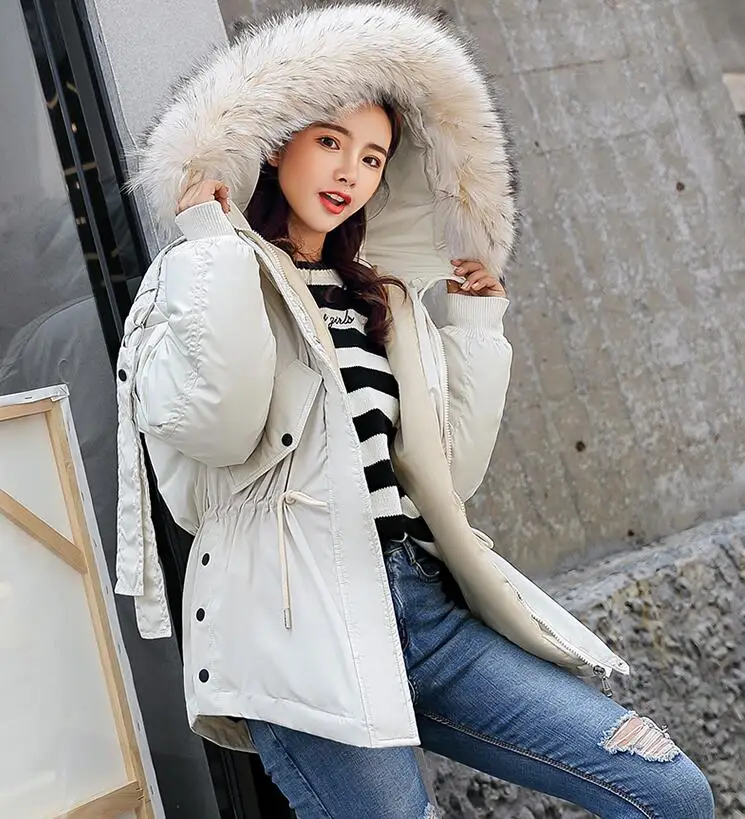 Rlyaeiz модная зимняя куртка для женщин искусственный мех енота воротник зимнее пальто женские парки с капюшоном теплая куртка женская верхняя одежда