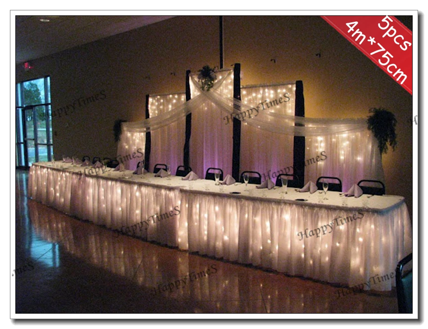 

5pcs/lot 4m*75cm Wedding Decoration Silk Fabric Ruffled Table Skirt In Waved Design With Metal Clips
