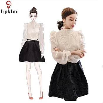

Spring Collection Women Blouse Stand Collar long Sleeve Puff Chiffon Shirt Vintage Shirt Blusas Women's Shirts 2019 New AS152