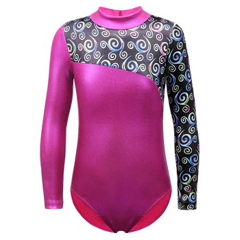 

Dance Leotard for Girls Ballet Tutu Costumes Gymnastics Long Sleeve Swirl Printed Spliced Acrobatics Ballet Dance Wear 2-11Y