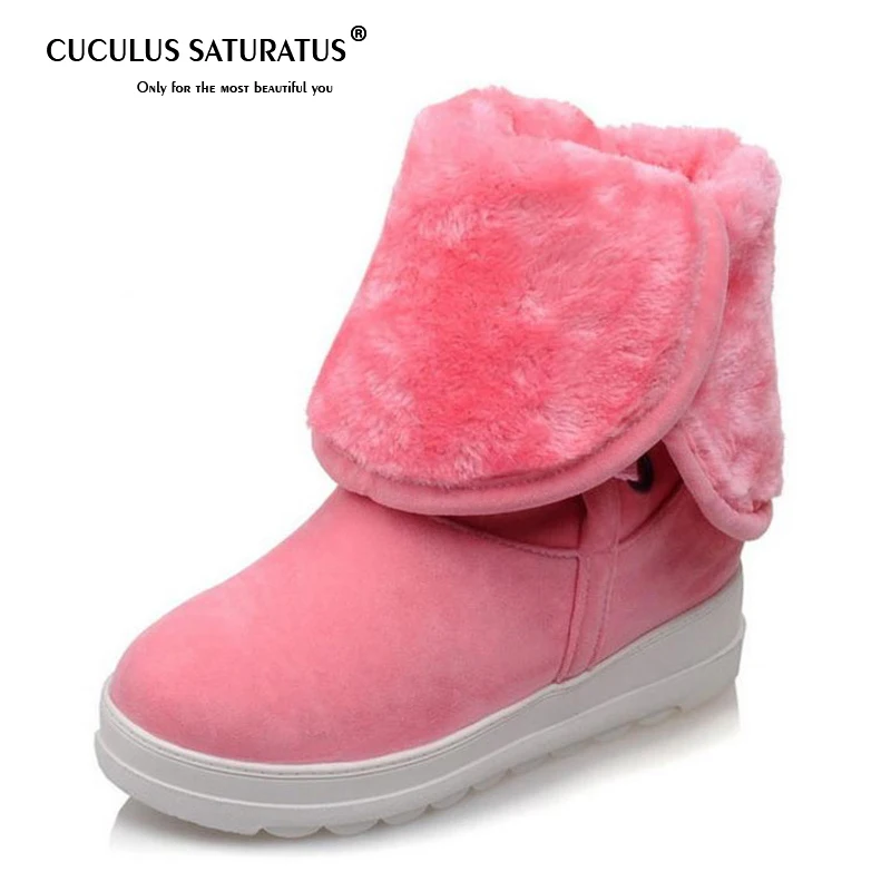 

Cuculus 2019 Women Warm Fur Boots Cross Strap Round Toe Winter Shoes Women'S Fashion Platform Concise High Heels Boots 1183