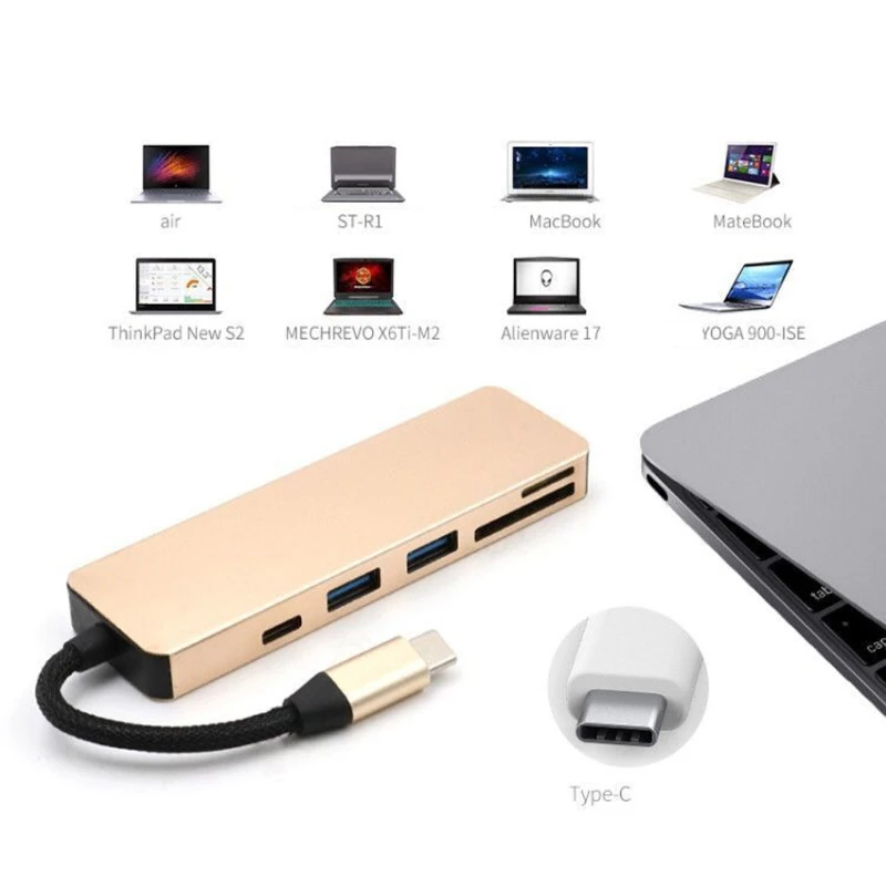 5in1 Тип C до 2 USB 3,0 Порты SD/TF/micro SD Card Reader для ноутбука Macbook S9
