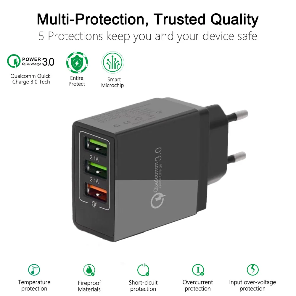 سريع تهمة 3.0 شاحن يو اس بي QC3.0 QC سريع شحن USB شواحن لسامسونج S10 S9 شياو mi mi 9 الهاتف المحمول الهاتف USB كابلات