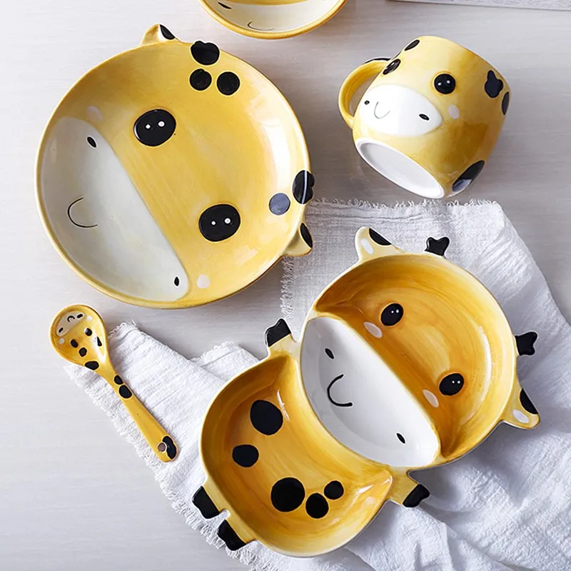 

Cute Animal Ceramic Dinner Plate Monkey Rabbit Bear Bowl Mug Cup Dinnerware Porcelain Children Tableware Bear Feeding Dish R365