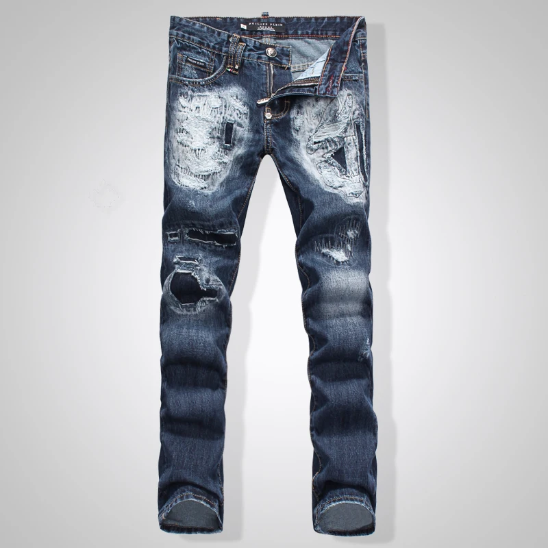 

Arrival Top quality Men Embroidery Skull long Jeans Man Skinny Slim Denim Trousers Fashion Casual long Men jeans 28-36PP1500