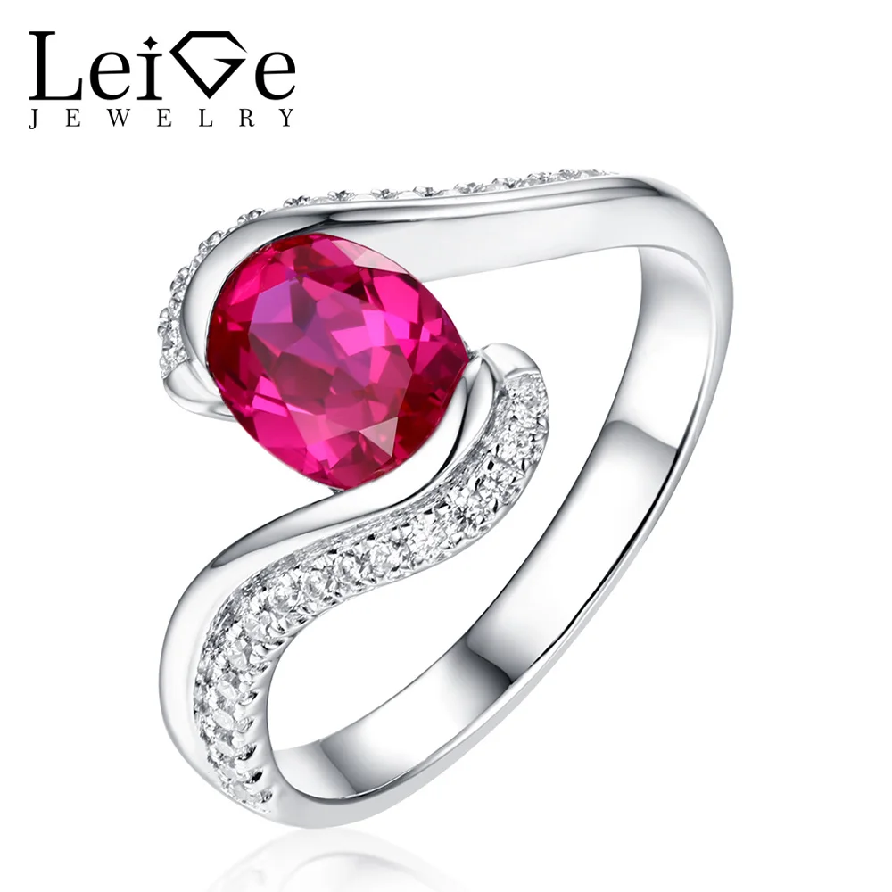 Leige Jewelry Ruby Wedding Ring 925 Silver Fine Jewelry Red Promise