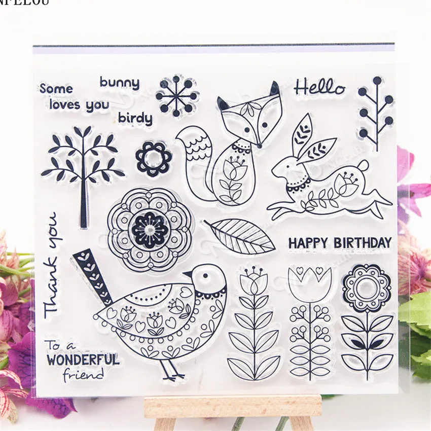 

PANFELOU The fox bird Transparent Silicone Rubber Clear Stamps cartoon for Scrapbooking/DIY Christmas wedding album