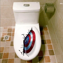 3D Vivid Captain America Shield Through Decorative Wall Stickers For Toilet Decor The Avengers Wall Decals Art PVC Mural Posters