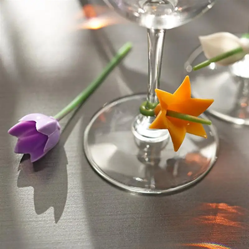 6 шт. цветы вина метка на чашку силиконовые этикетки вечерние, специальные стеклянные чашки распознаватель инструменты для бокала вина(случайный