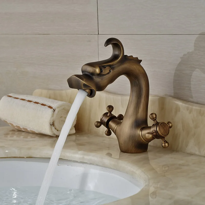 Gold Plated Bathroom Basin Sink Faucet Dual Cross Handles Mixer Tap Deck Mounted 