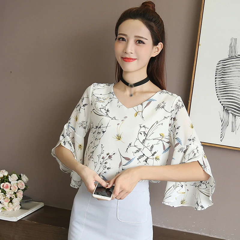 Blusas Femininas 2019 шифоновая блузка женская мода цветочные женские топы и блузки Mujer
