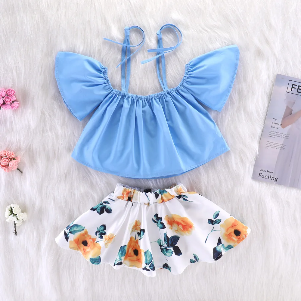

Dresses For Girls Dress With Open Shoulders Belt Off Shoulder Tops Belts Tshirt Floral Skirt 2pcs/Set 1 2 3 4 5 6Year baby girl