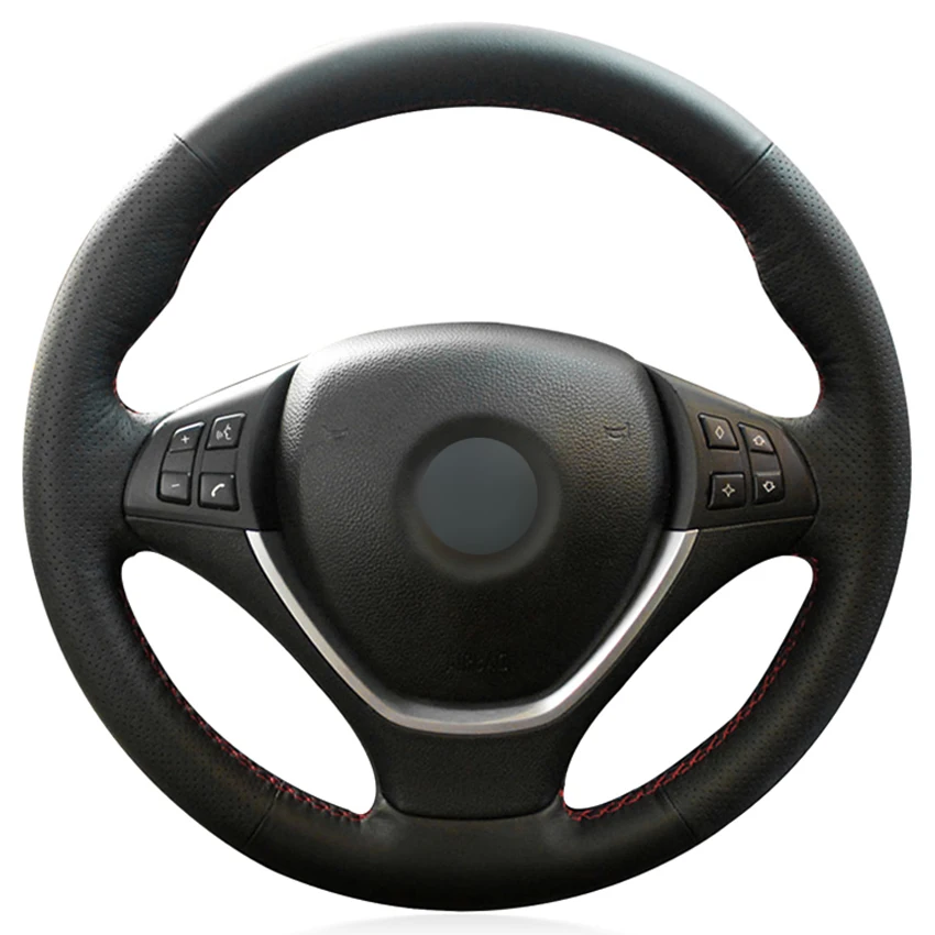 Черный PU искусственная кожа DIY сшитый вручную чехол рулевого колеса автомобиля для BMW E70 X5 2008-2013 E71 X6 2008