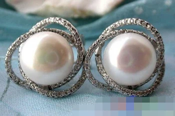 

free shipping 00379 WHITE ROUND FW CULTURED PEARL EARRING
