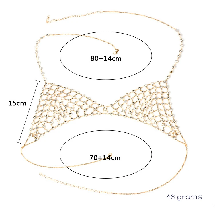 Стразы бахрома из цепочек для тела пляжное бикини Грудь цепь сексуальное украшение Золотой Серебряный Дамская мода винтажное ожерелье бюстгальтер ювелирные изделия