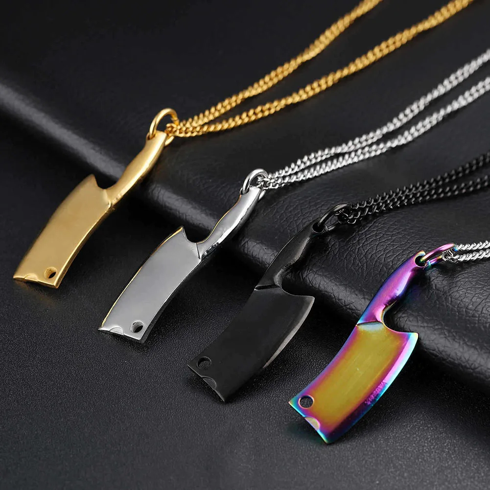 

Personality Kitchen Knife Pendants For Man Punk Style Stainless Steel Cool Men Jewelry Gift Necklaces 4 Colors